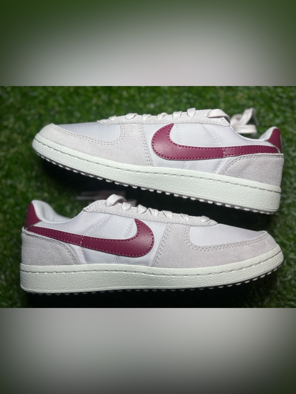 Nike Field Generals light gray with maroon swoosh and heels. 6.5 youth, 8 women